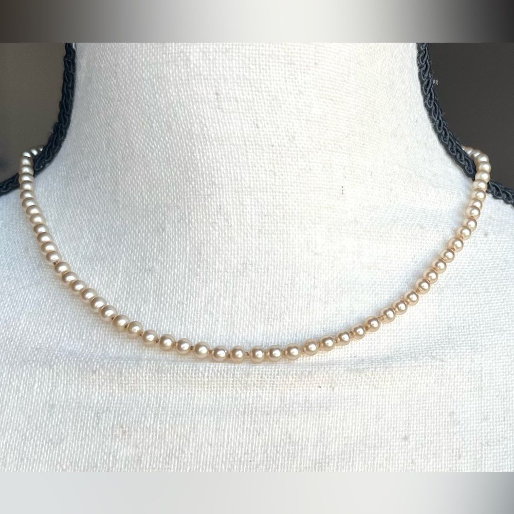 Vintage faux Pearl, beige 16” 4mm beads necklace